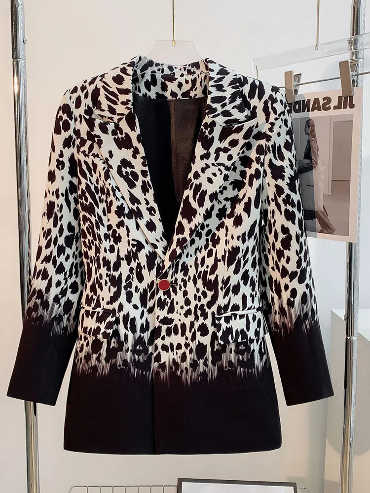 LD LINDA DELLA Autumn and winter New Style Elegant Coat Women's long sleeve Button Leopard Print Gradient MIDI style Suit Coat