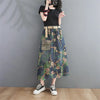 Large Pocket Print Washed Denim Skirt Spring Summer Women's High Waist Mid Length A-Line Jeans Saia Vintage Falda h686