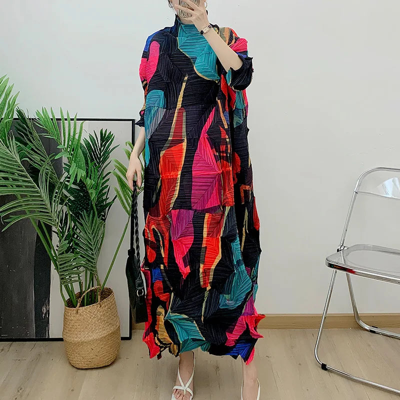 GGHK Miyake Irregular Diamond Pleated Dresses Autumn New Fashion Plus Size Dress Chic and Elegant Evening Dress