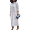 Elegant Loose Fit Party Dress Women Solid O Neck 3/4 Sleeve Evening Wedding Maxi Dress