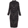 Women Fashion Elegant Striped Fleece Thick Basic Midi Dress Casual Half High Collar Long Sleeve Loose Dresses