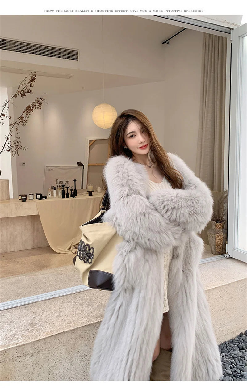 2023 Winter New Temperament  Environmental Protection Imitation Fox Fur Long Fur Outwear Women Warm Long Sleeve Mao Mao Coat Lady