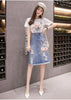 Summer Retro Ripped Hole Embroidered Denim Skirt Female Loose High Waist Three-Dimensional Flower Bag Hip Mid Skirt Women 2023