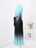 Gradient Pleated Fashion Long Dress Women Contrast Color Belt Gathered Waist Dresses Evening Party 2024 New 32C972