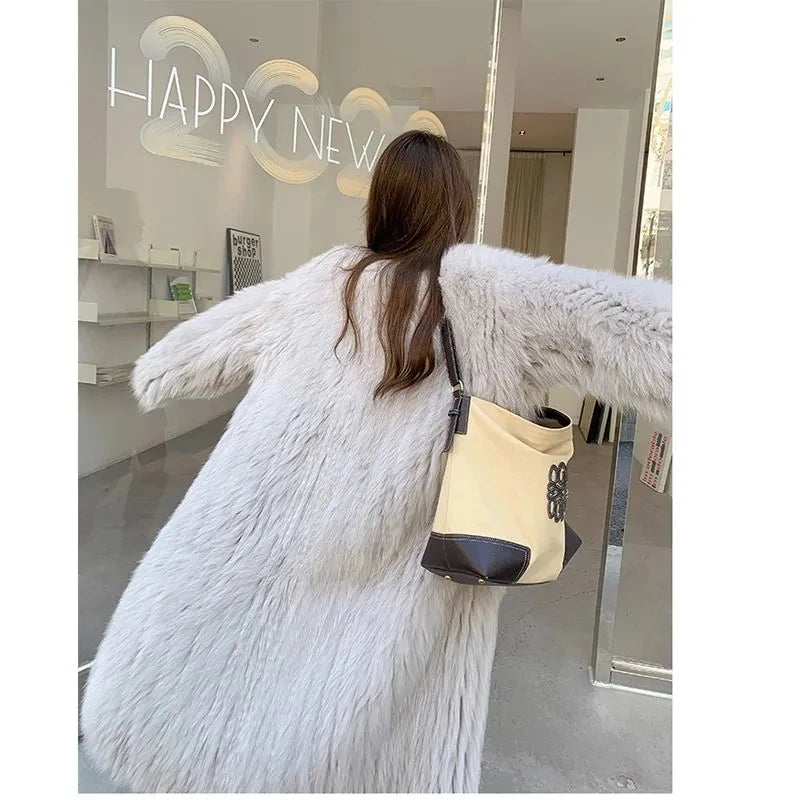 2023 Winter New Temperament  Environmental Protection Imitation Fox Fur Long Fur Outwear Women Warm Long Sleeve Mao Mao Coat Lady