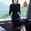 2024 New Year Red Fleece Lace Up Elegant Party Dresses for Women Winter Fashion Patchwork Long Sleeve Midi Dress Slim Vestidos