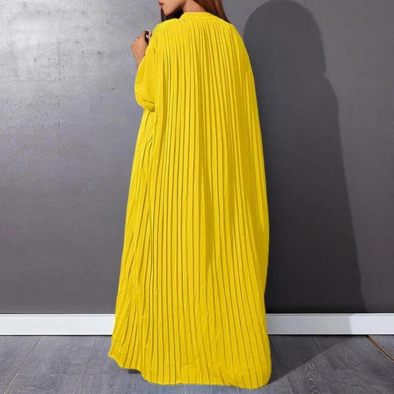 Women's Casual Pleated Maxi Dress Autumn Long Sleeve Button Design Long Dresses Female Loose Shirt Dresses Robe Longue