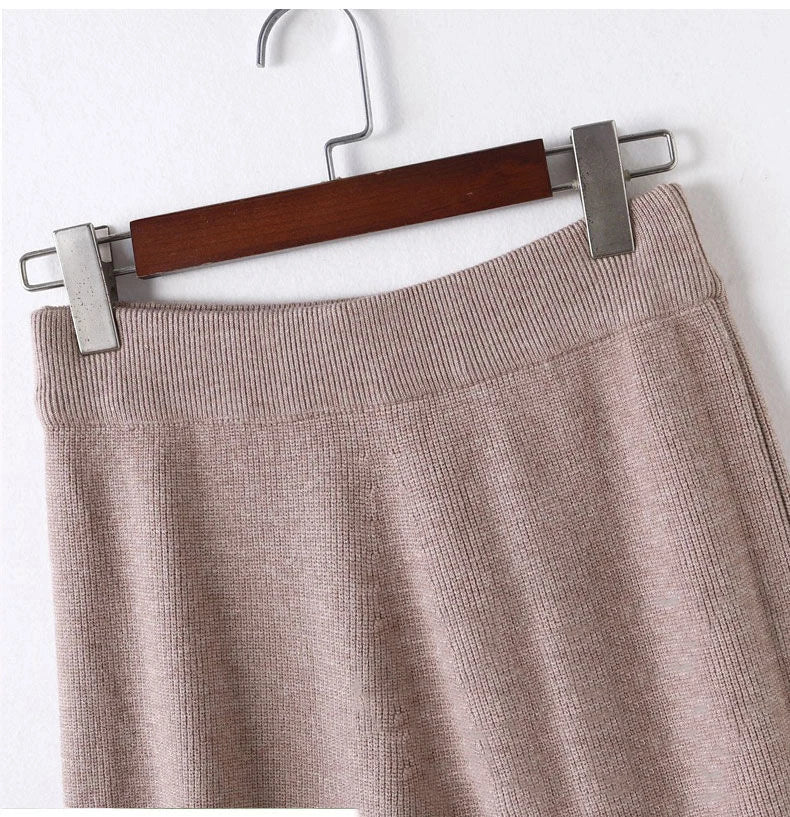 Elegant Tassel Knitted Skirts Midi Length for Women Autumn Winter Warm Thicken A Line Skirt Female Solid High Waist Cozy Skorts