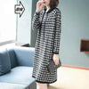 Houndstooth Print Elegant Hooded Dresses for Women Autumn Casual Streetwear Pockets Loose Long Sleeve Midi Dress