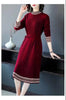 2024 New Year Red Fleece Lace Up Elegant Party Dresses for Women Winter Fashion Patchwork Long Sleeve Midi Dress Slim Vestidos