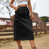 Denim Midi Skirts Women Cargo Hipster Vintage Loose Hot Girls Fashion Half Dress With Pockets Streetwear Back-slit Drawstring