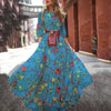 Women Printed Chiffon Dress Spring Autumn Dress Flower Print Maxi Dress A-line High Waist Half Sleeve Soft Breathable for Women