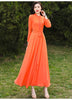 SD30 New High Quality Women's Summer  Orange Long Sleeve Chiffon  Maxi dress with full linning boho dress  dresses  women dress