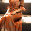 Autumn New Fashion Print Silk Satin Dress Elegant Women's Notched Long Sleeves High Waist Celebrity Party Dresses With Belt 227P