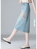 Embroidery High Waist A-line Denim Skirt  Women Elegant Chic Slim Fit Plus Size Midi Skirts