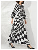 Pleated Maxi Long Dress Fashion Printed Long Sleeved O-Neck Pullover Waist Retraction Dresses for Women