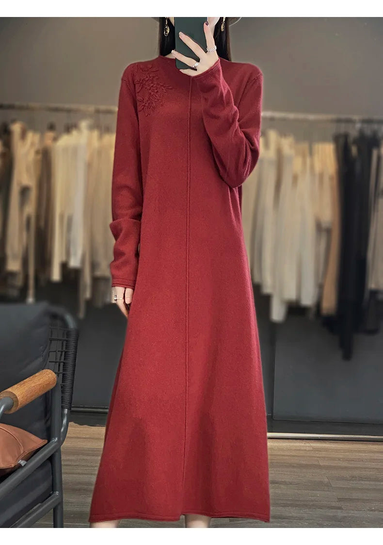 Women's Long Dresses 100% Cashmere and Wool Knit Jumpers, Lady Pullovers,