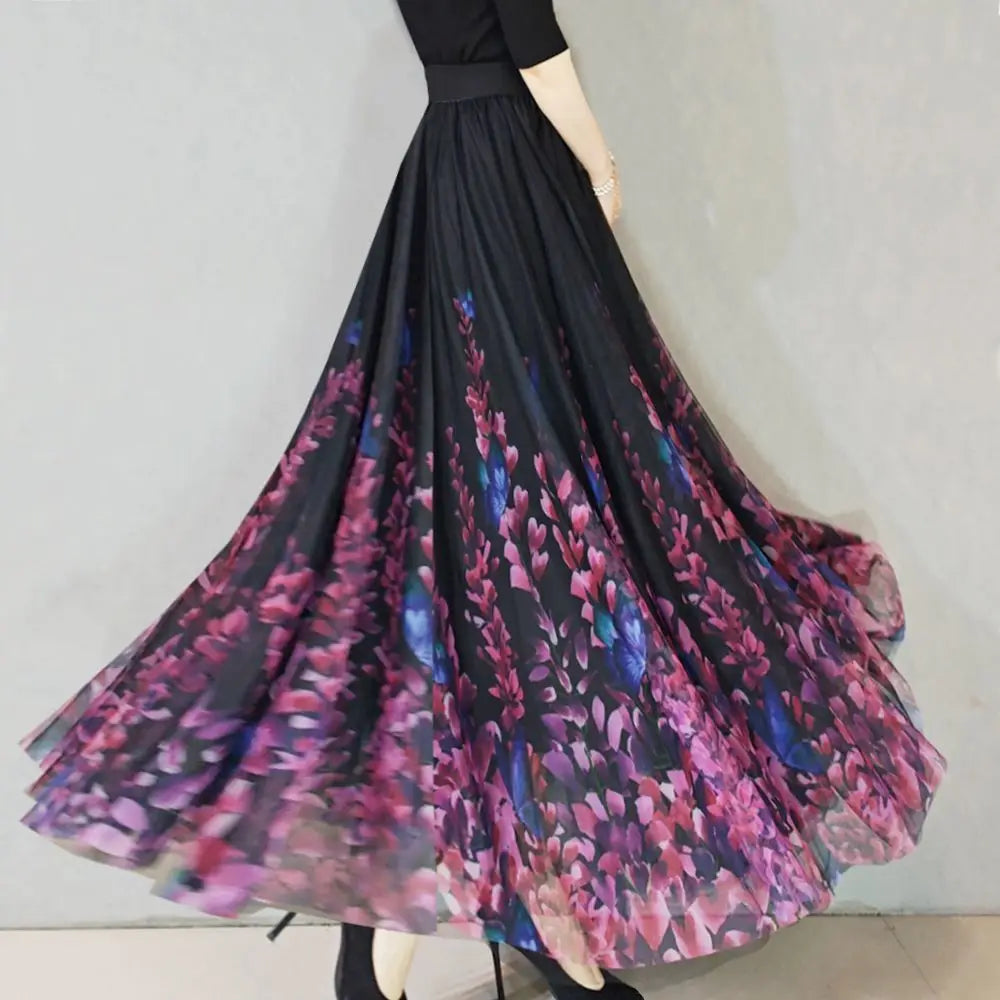 2024 Spring/Summer High End High Quality Yarn Skirt 720 Degrees Lilac Flower Color Long Skirt Fashion Slim Fit Half Skirt