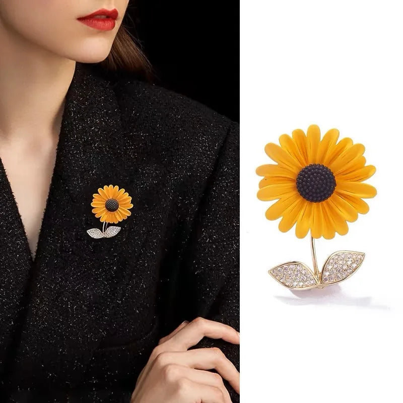 Cute Sunflower Sweater Brooches High-Grade Flower Coat Pin Accessories Women's Luxury Suit Corsage Neckline Jewelry Ornament