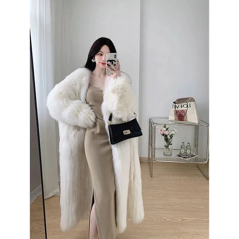 2023 Winter New Temperament  Environmental Protection Imitation Fox Fur Long Fur Outwear Women Warm Long Sleeve Mao Mao Coat Lady