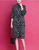 Women Fashion Elegant Striped Fleece Thick Basic Midi Dress Casual Half High Collar Long Sleeve Loose Dresses