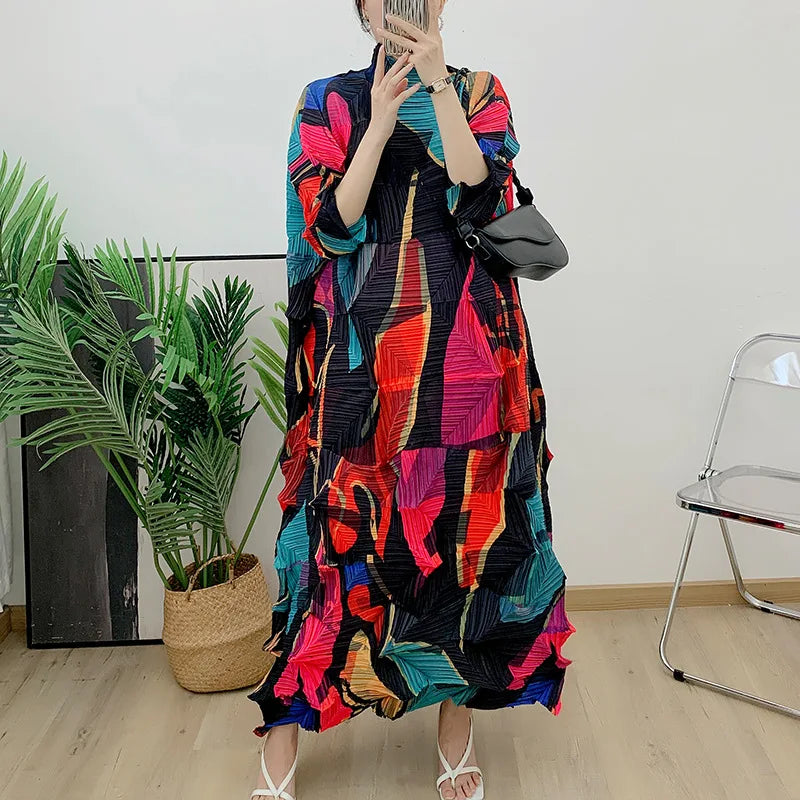 GGHK Miyake Irregular Diamond Pleated Dresses Autumn New Fashion Plus Size Dress Chic and Elegant Evening Dress