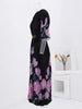 Floral Print Pleated Fashion Dress Women Round Neck Belt Loose Long Dresses