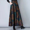 Square Plaid Print Elegant Maxi Skirt For Women High Waist A-Line Winter Long Skirt Fashion Side Pockets Temperament Retro Skirt