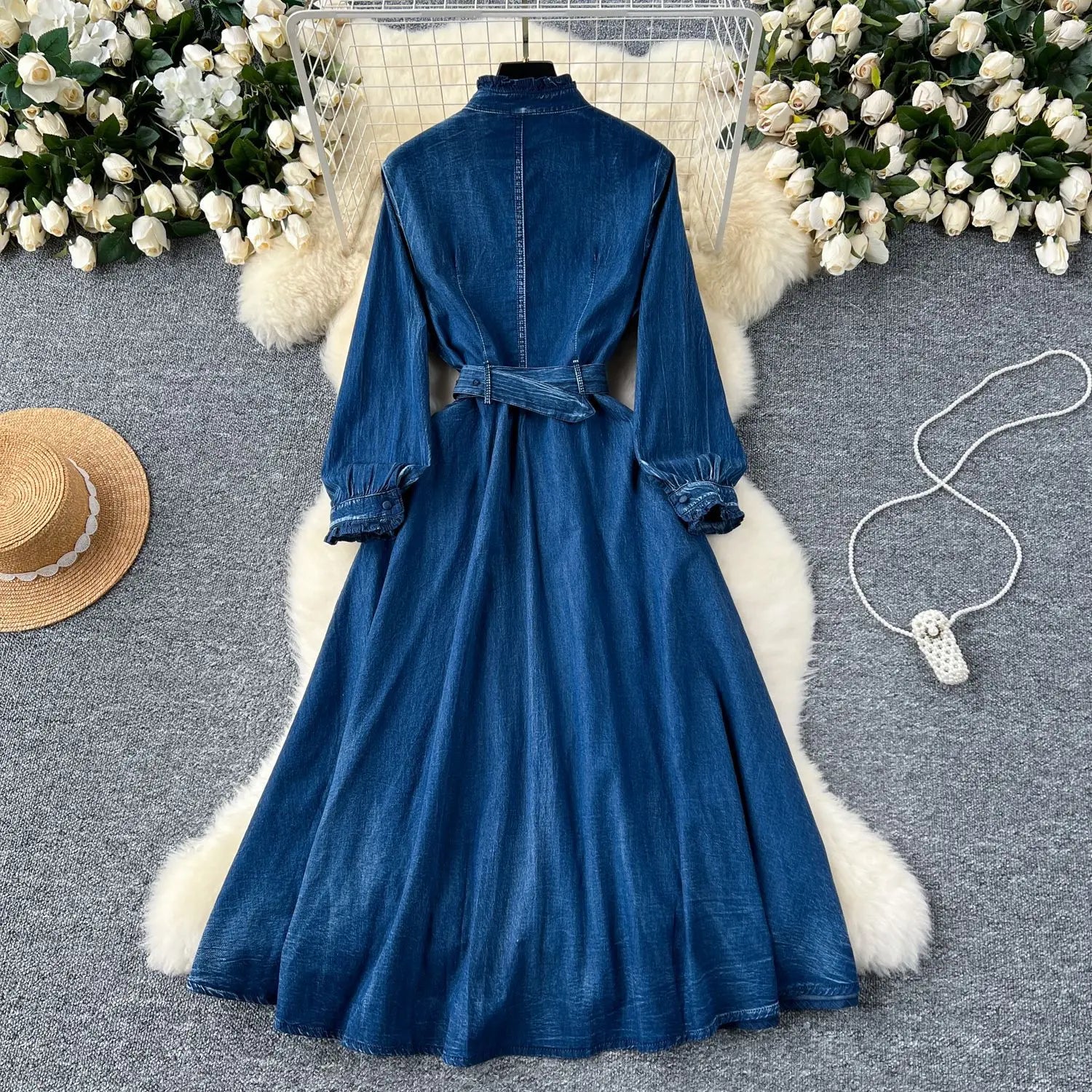 Autumn American Denim High Quality Cotton Retro Women's Embroidered Pan Button Cowboy Dress Fashion Waist Cowboy Skirt Look Thin