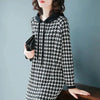 Houndstooth Print Elegant Hooded Dresses for Women Autumn Casual Streetwear Pockets Loose Long Sleeve Midi Dress