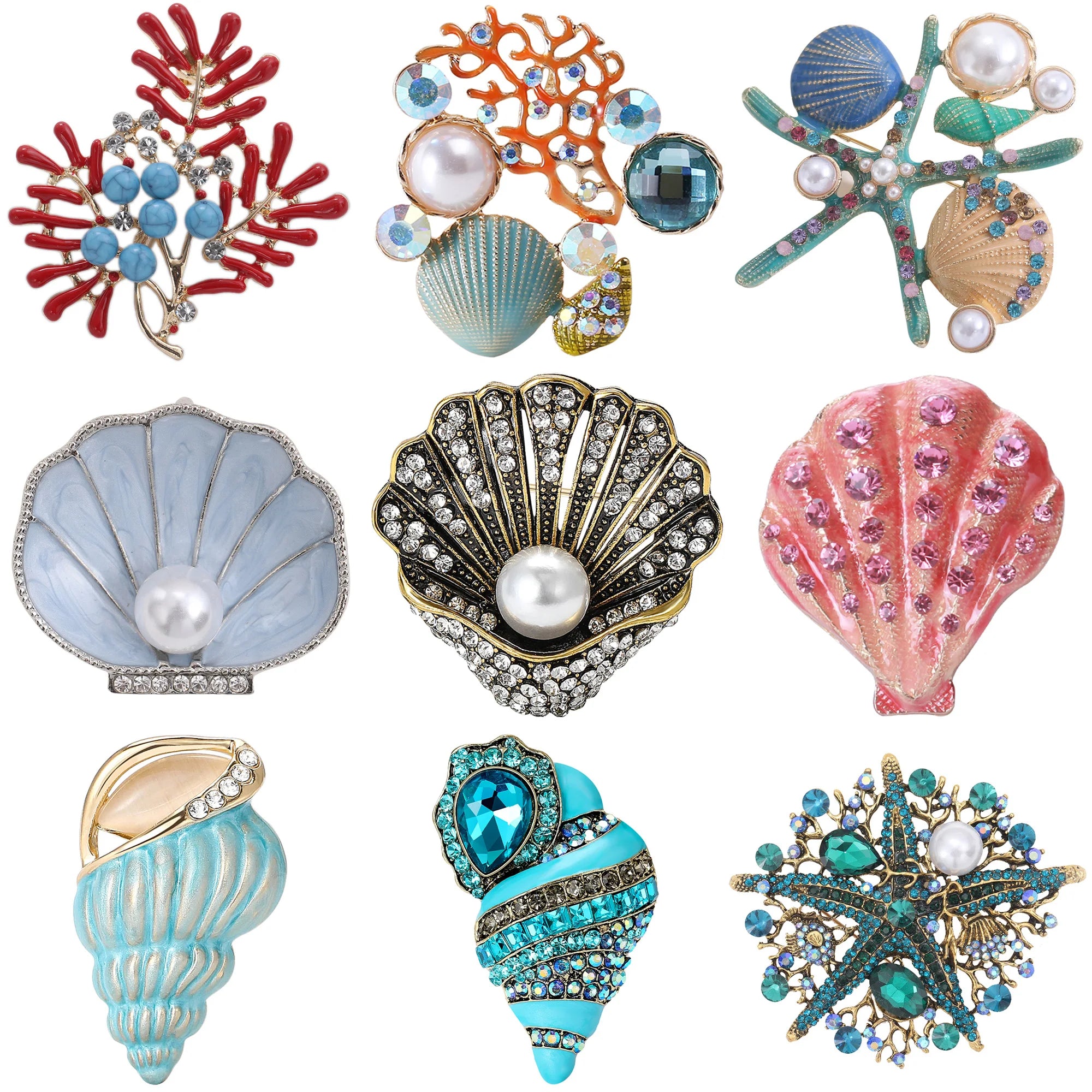 StarryGem Wholesale Enamel Starfish Brooches for Women Pearl Shell Sea Plant Pins Office Party Friend Gifts Jewelry Accessories