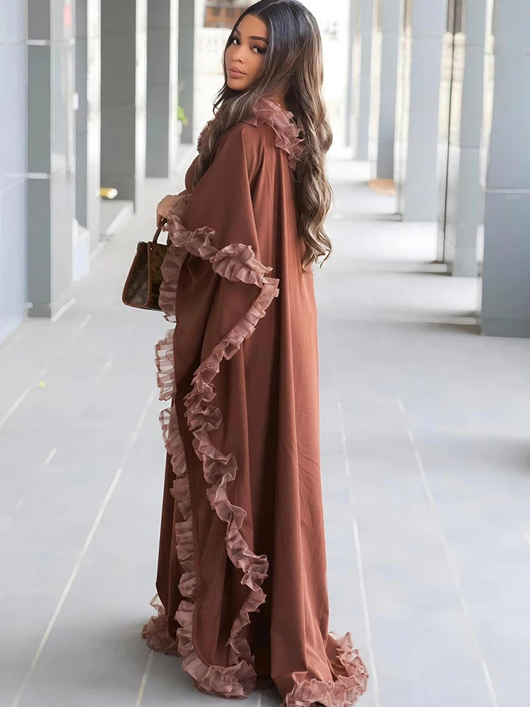 Elegant Brown Cotton Silk Women's Maxi Dress