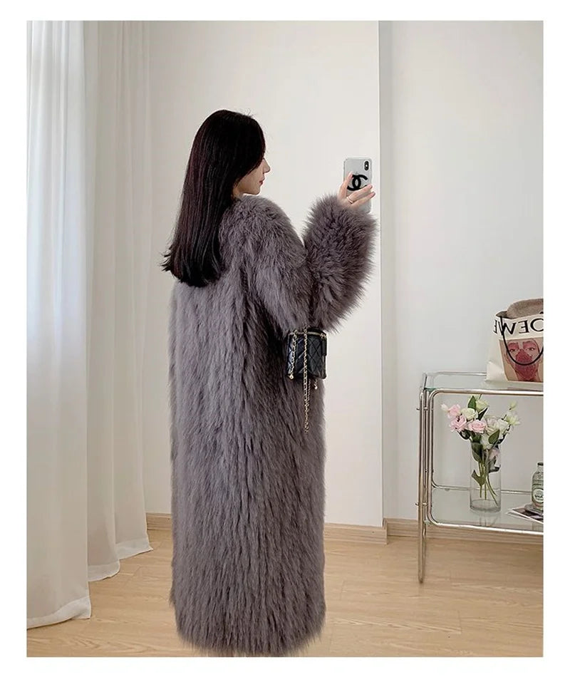 2023 Winter New Temperament  Environmental Protection Imitation Fox Fur Long Fur Outwear Women Warm Long Sleeve Mao Mao Coat Lady