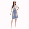 Summer Retro Ripped Hole Embroidered Denim Skirt Female Loose High Waist Three-Dimensional Flower Bag Hip Mid Skirt Women 2023