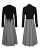 Vintage Spliced Knitted Midi Dress Autumn Winter Casual Half High Collar Female Clothing Elegant Waist Drawstring Bow Dresses