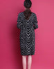 Women Fashion Elegant Striped Fleece Thick Basic Midi Dress Casual Half High Collar Long Sleeve Loose Dresses