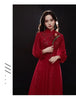 Wine Red Dress Women Spring Autumn New Solid Color Stand Collar Applique Sequins Long Sleeve A-line Skirt Female Clothing M271