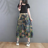 Large Pocket Print Washed Denim Skirt Spring Summer Women's High Waist Mid Length A-Line Jeans Saia Vintage Falda h686