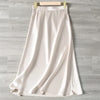 2024 Summer Elegant Ladies Club Maxi Skirt Korean Style Elastic Waist Satin Silk Skirts for Womans Plus Size Solid Skirt 6XL 7XL