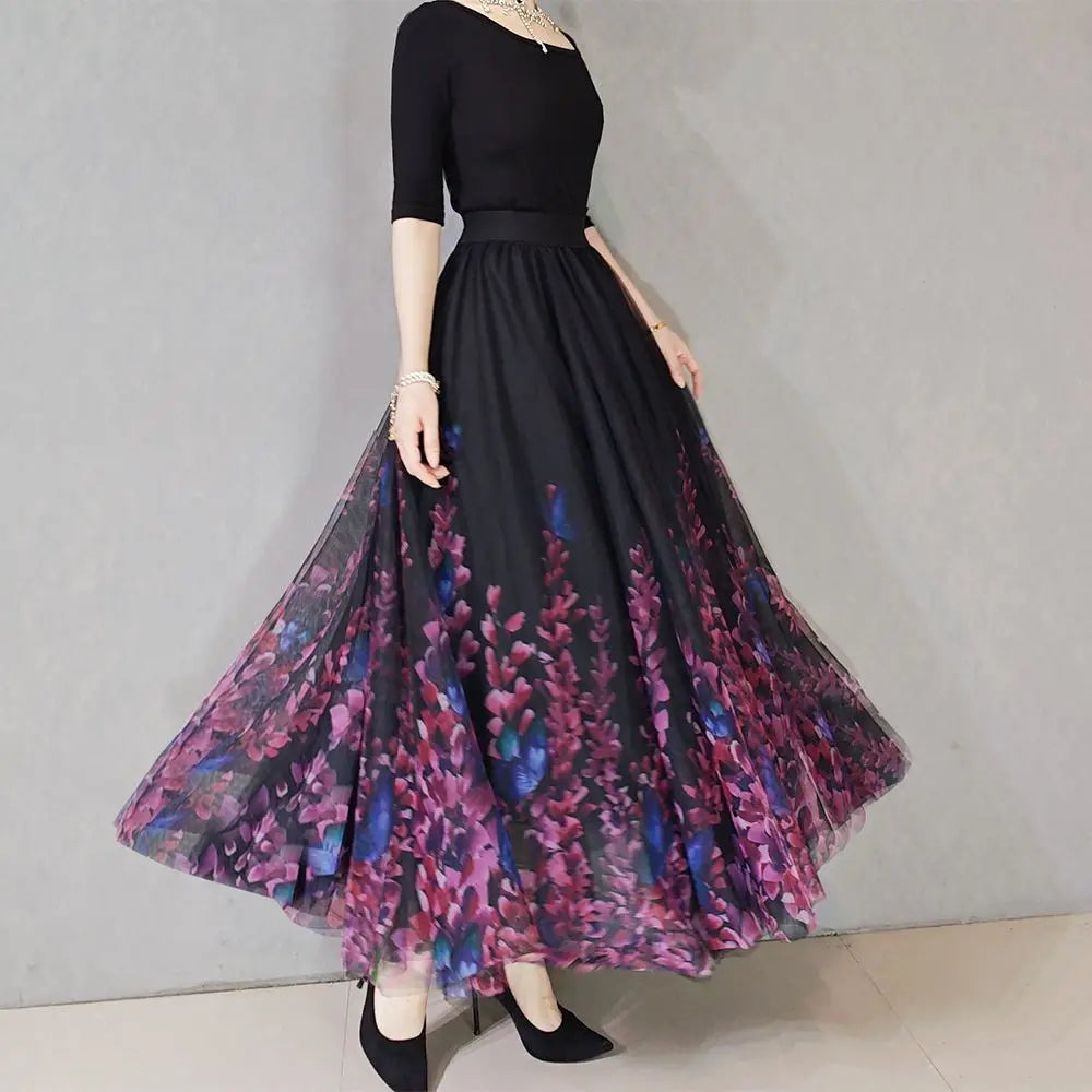 2024 Spring/Summer High End High Quality Yarn Skirt 720 Degrees Lilac Flower Color Long Skirt Fashion Slim Fit Half Skirt