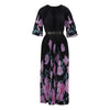 Floral Print Pleated Fashion Dress Women Round Neck Belt Loose Long Dresses