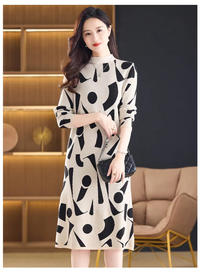 Quality Guaranteed Plus Size Slimming Autumn/Winter New Dress Loose Fit With Overcoat Inner Wool Skirt For Middle-Aged Women