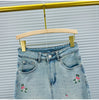 A- Line Embroidered Denim Skirt Women's 2024 Spring and Summer New High Waist All-Matching Split Rhinestone Midi Skirt