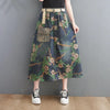 Large Pocket Print Washed Denim Skirt Spring Summer Women's High Waist Mid Length A-Line Jeans Saia Vintage Falda h686