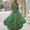 Women Printed Chiffon Dress Spring Autumn Dress Flower Print Maxi Dress A-line High Waist Half Sleeve Soft Breathable for Women