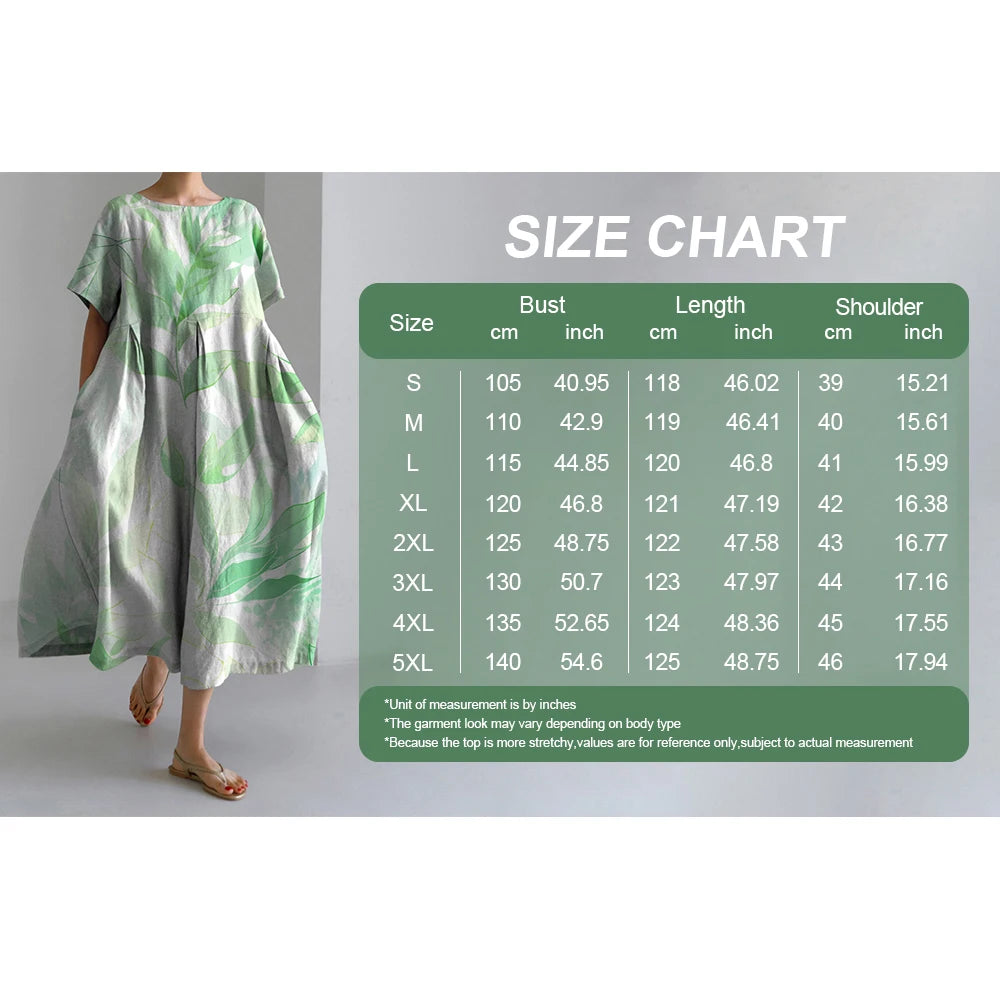 Retro Round Neck Floral Printed Short Sleeve Long Dress Fashion Breathable Fabric One-piece Dress Summer Women's Elegant Dresses