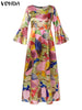 Women Elegant Maxi Dress 2024 Autumn Long Flare Sleeve Dresses VONDA Casual Printed Long Shirt Sundress Party Vestidos