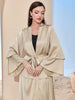 Fashion Patchwork Satin Cardigan Dress Women's Elegant Solid Lace-up Maxi  Dress  Kimono Robe Femme