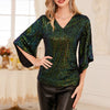 Grace Karin Fashion Women's Sparkle Sequin Party Blouse Tops Shimmer Glitter 3/4 Slit Sleeve Dressy Tops For Women Party Tunic