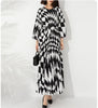 Pleated Maxi Long Dress Fashion Printed Long Sleeved O-Neck Pullover Waist Retraction Dresses for Women